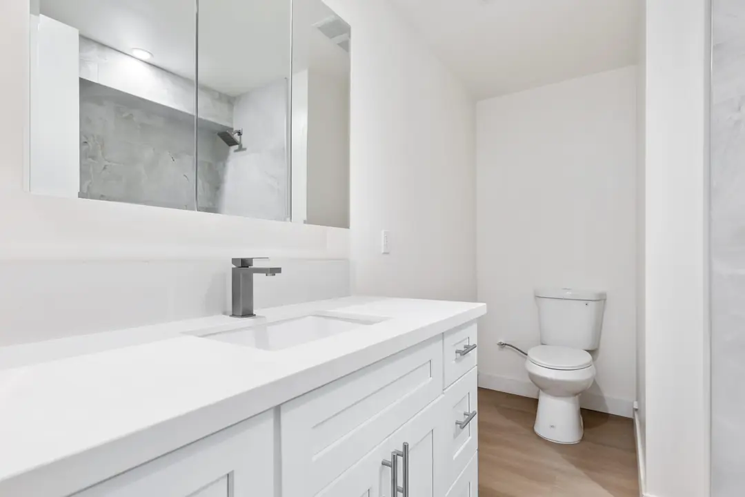 Linden: bathroom vanity and toilet
