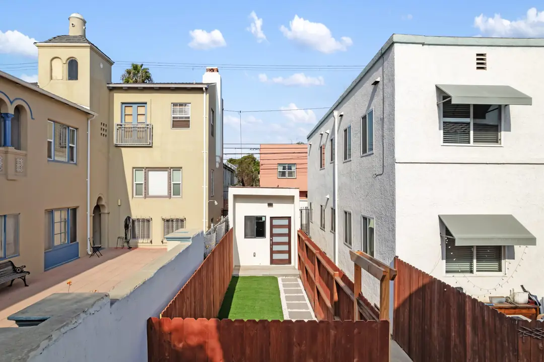 Ocean: elevated view of fenced approach